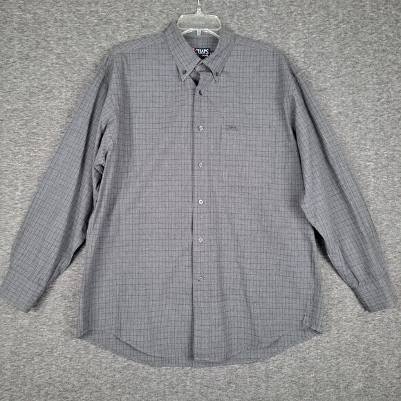 Chaps Ralph Lauren VTG Men’s Long Sleeve Button Up Shirt Gray Windowpane Large - Picture 2 of 10
